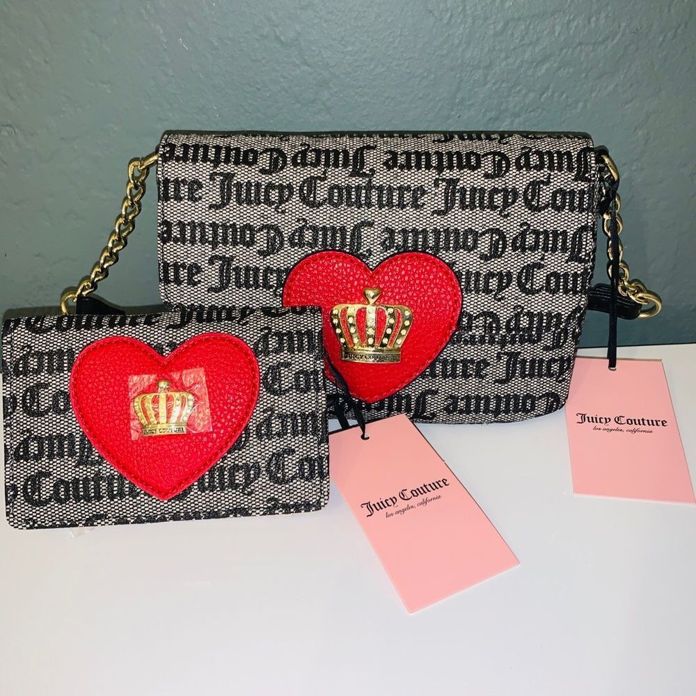 NEW Juicy Couture Gothic Heart Purse Crown w/Matching Wallet